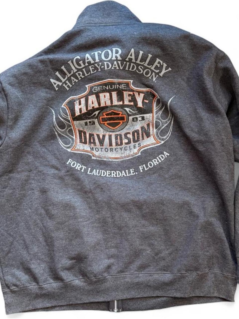 Harley-Davidson Men's Gray Zip-Up Sweatshirt with Orange Logo